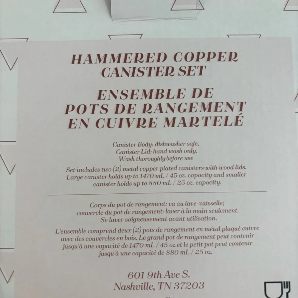 NWT Uncommon James Canisters, Copper/Rose Gold